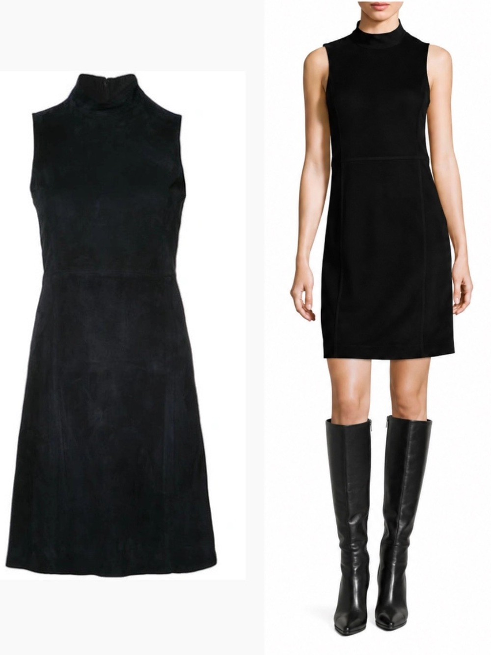 Theory Eulia Lamb Leather Mock Neck Shift Dress Black Size 10 90s Minimalist CBK